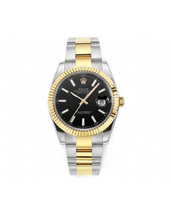 VS 팩토리 롤렉스 데이트저스트 41mm 시계 - 투톤 골드/스틸, 블랙 다이얼, 플루티드 베젤, 슈퍼 클론 VSF 시계